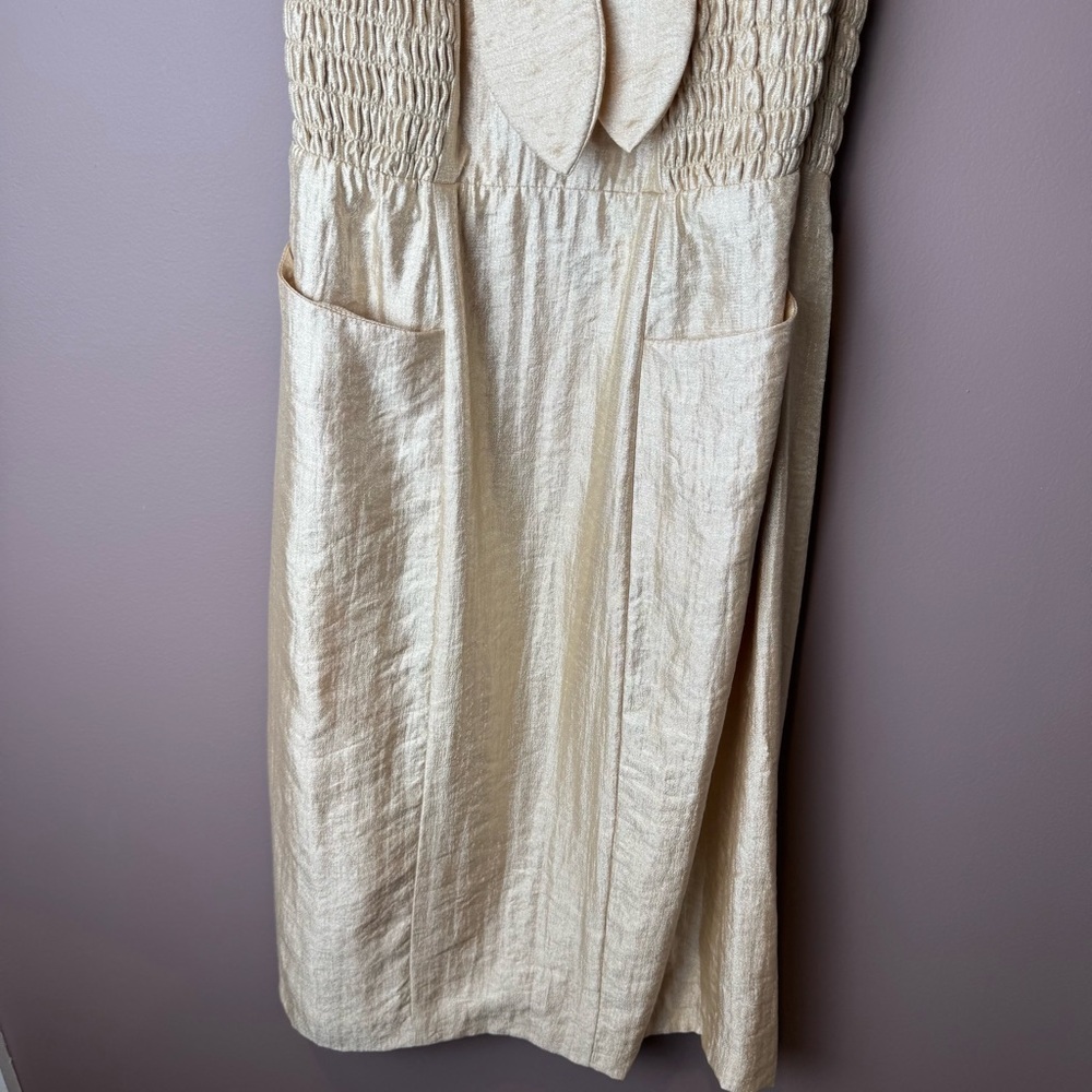 Betsey Johnson Blush Gold Halter Smocked Dress 6 - Picture 5 of 11